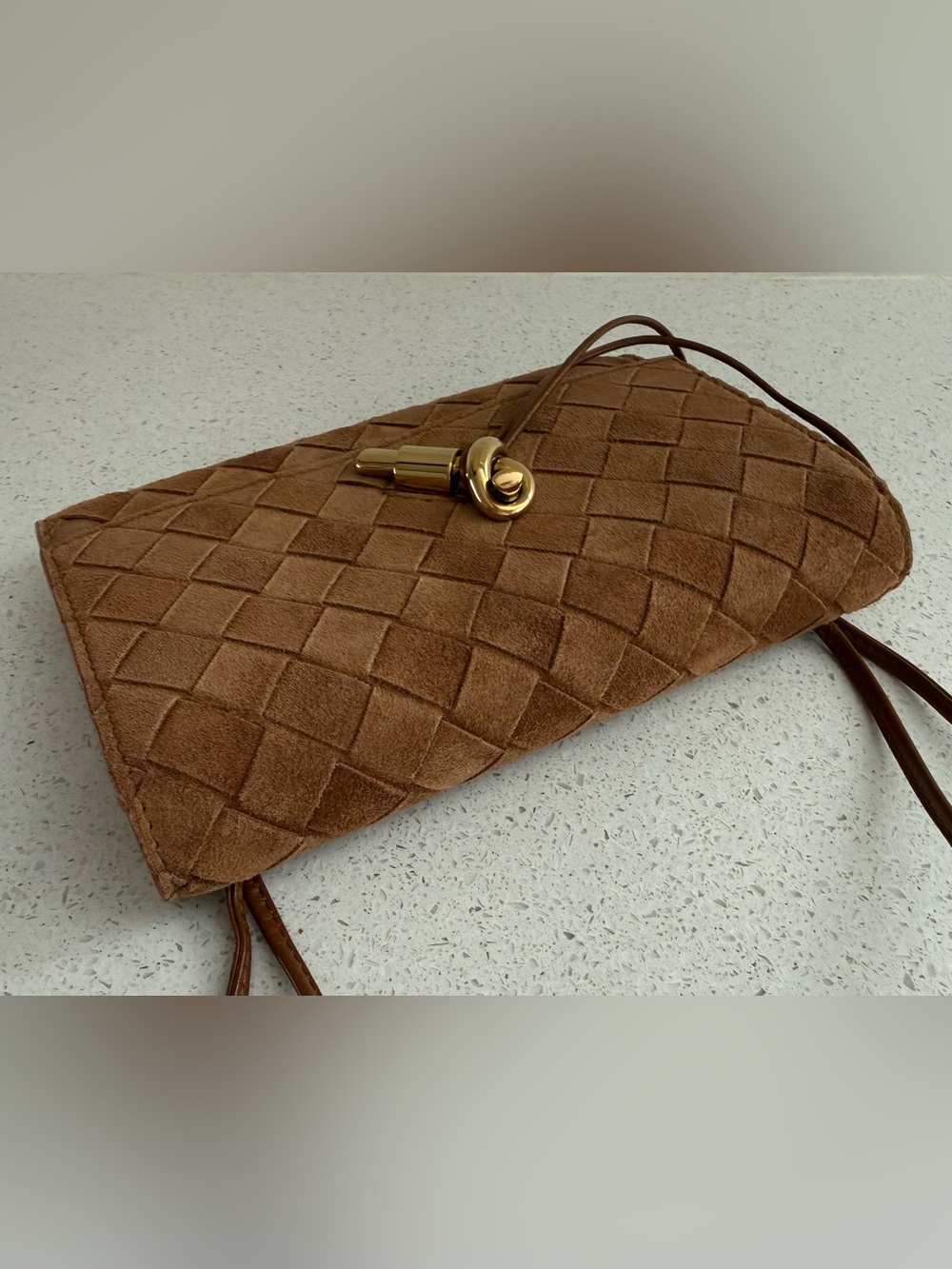 Bottega Veneta Andiamo Suede Crossbody/Wallet Bag Amber Brown - Picture 5 of 8